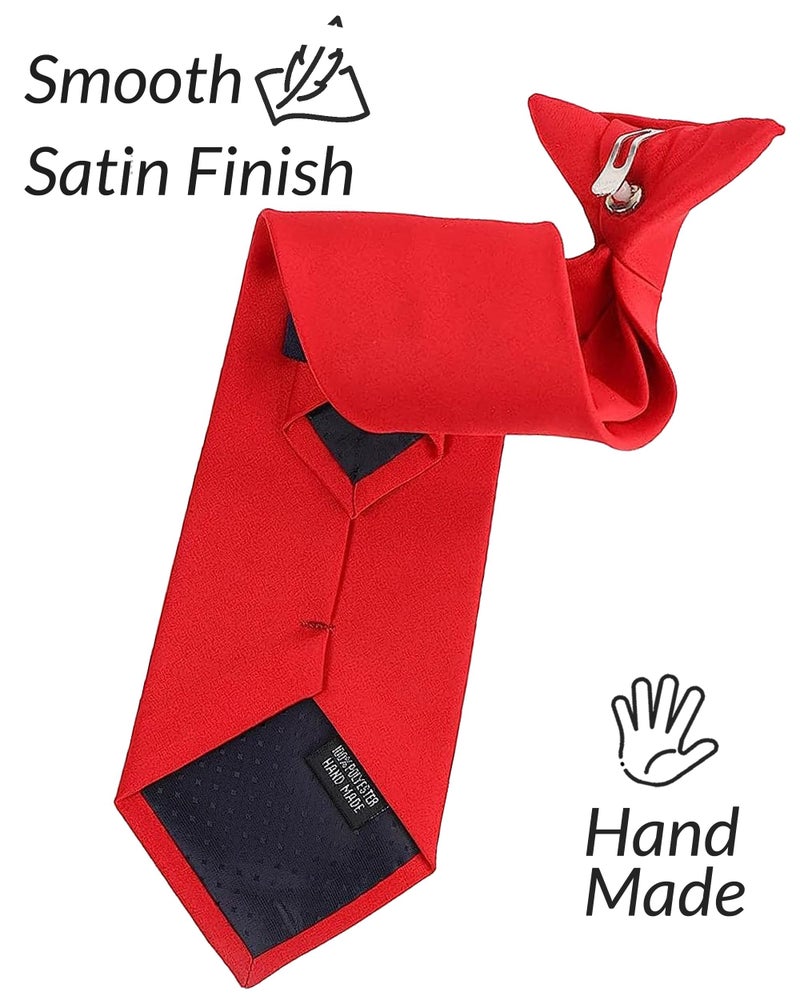 Umo Lorenzo Boys Red Clip on Tie Solid Necktie for Kids Ages 3-5, 6-10 and Toddlers 0-2 - Image 3